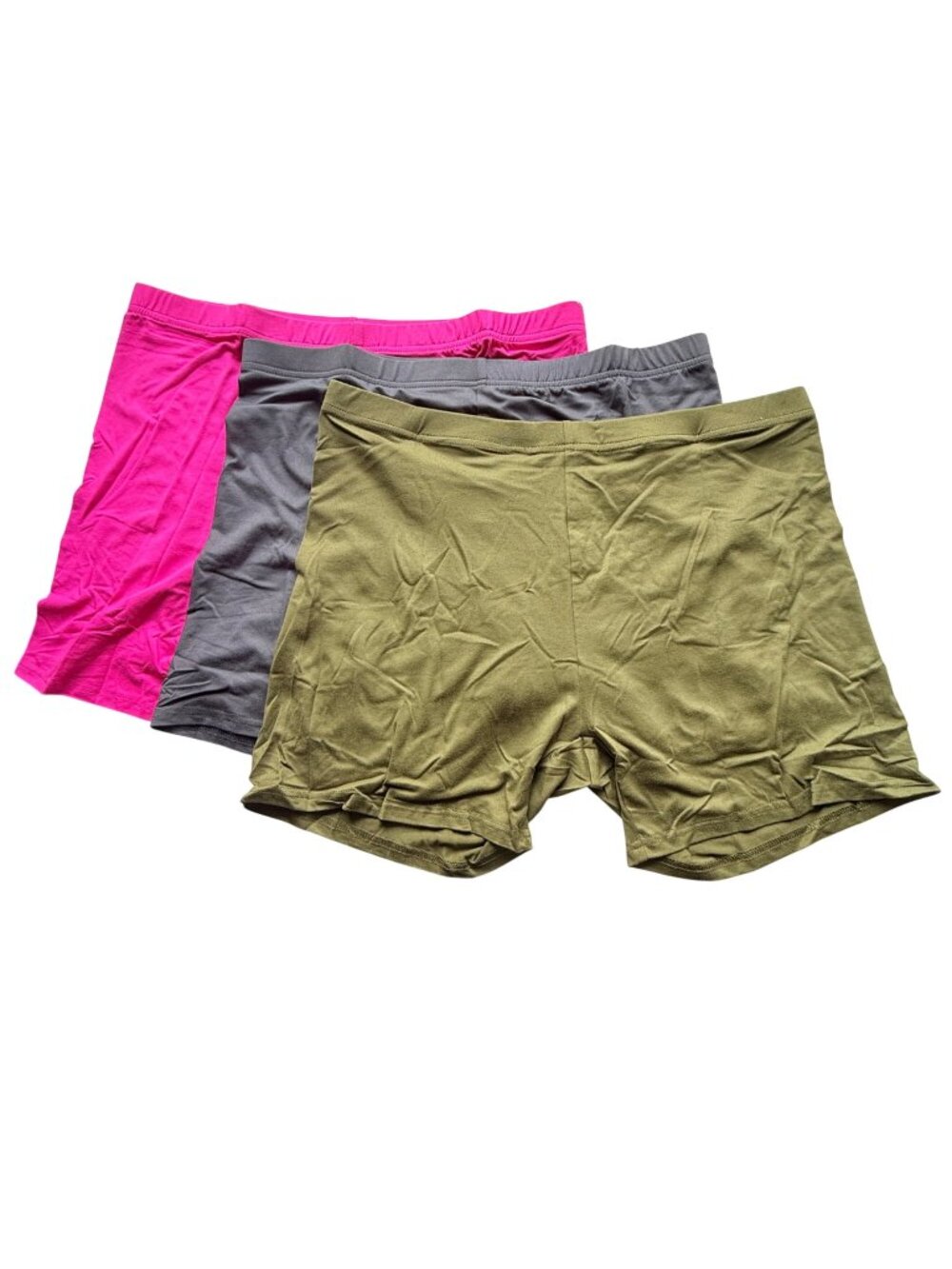 Womens Shorts Medium Gray Green Pink 3-Pack Boxer Stretch Polyester Casual NWOT